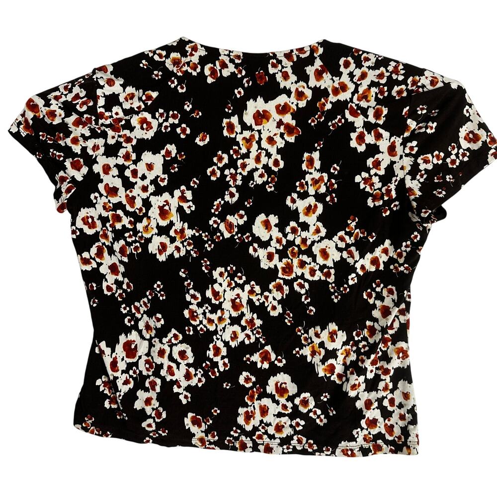 Y2K 90s Studio 1940 Blouse Size L Brown Floral V Neck Floral Retro Romantic Date - Picture 4 of 8